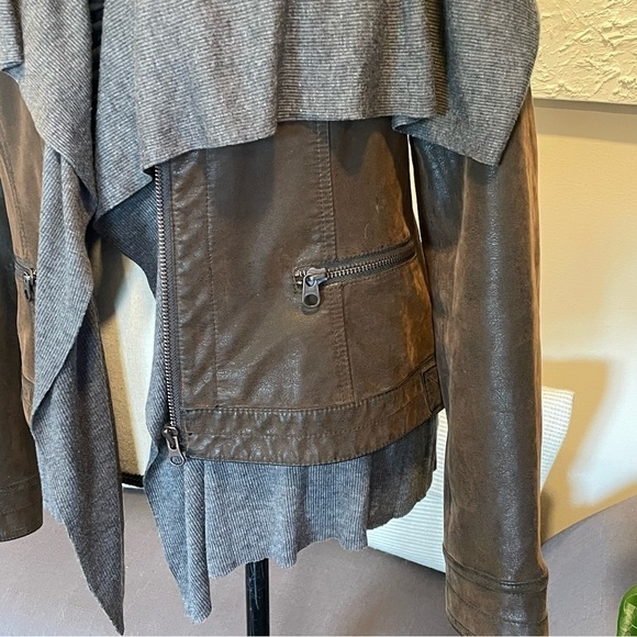Hei Hei Causeway Faux Leather Jacket Women's Brown Gray Knit Lining sz M. - Picture 7 of 9